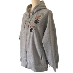 MTA Sport Dog Mom Zip Hoodie L Paw Print & Dog Bow Embroidery Cotton Blend EUC